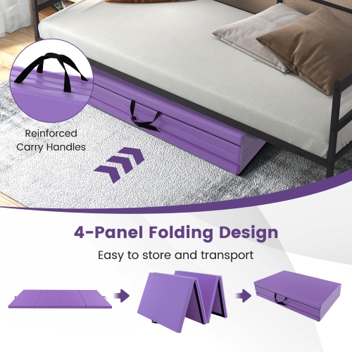 Gymax 10' x 4' x 2'' 4-Panel Folding Exercise Mat w/ Carrying Handles for Gym Yoga Purple