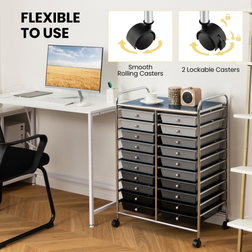 Gymax Office Rolling Cart 20 Storage Drawers Scrapbook Paper Studio Organizer Gray