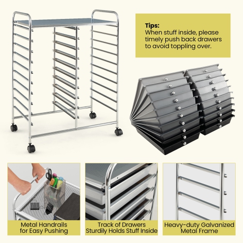 Gymax Office Rolling Cart 20 Storage Drawers Scrapbook Paper Studio Organizer Gray