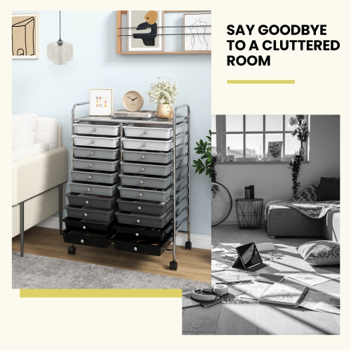 Gymax Office Rolling Cart 20 Storage Drawers Scrapbook Paper Studio Organizer Gray