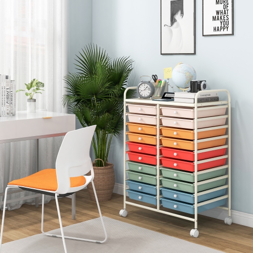 Gymax Office Rolling Cart 20 Storage Drawers Scrapbook Paper Studio Organizer Macaron