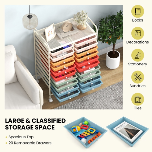 Gymax Office Rolling Cart 20 Storage Drawers Scrapbook Paper Studio Organizer Macaron