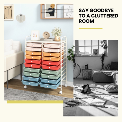 Gymax Office Rolling Cart 20 Storage Drawers Scrapbook Paper Studio Organizer Macaron