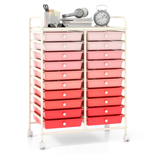 GYMAX  Office Rolling Cart 20 Storage Drawers Scrapbook Paper Studio Organizer Gradient In Pink