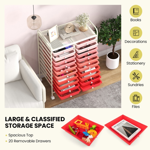 Gymax Office Rolling Cart 20 Storage Drawers Scrapbook Paper Studio Organizer Pink Gradient