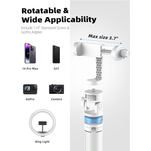 62" iPhone Tripod, Selfie Stick Tripod & Phone Tripod Stand with Remote, Phone Tripod for iPhone, Extendable Tripod Compatible with iPhone 14/13/12