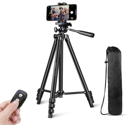 Trépied de voyage vidéo réglable de 50 po, trépied pour téléphone avec support pour téléphone cellulaire et télécommande Bluetooth pour téléphone int