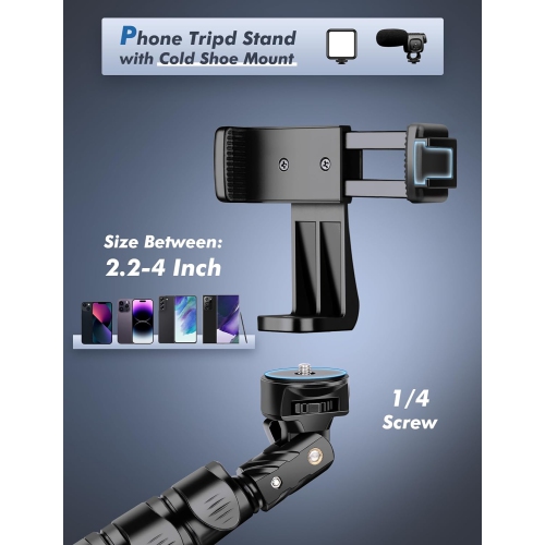 Selfie Stick Tripod, 86.6" Tall Cell ， Phone Tripod Stand with Adjustable Gooseneck Remote Phone Holder, Tripod for Phone Camera Compatible with