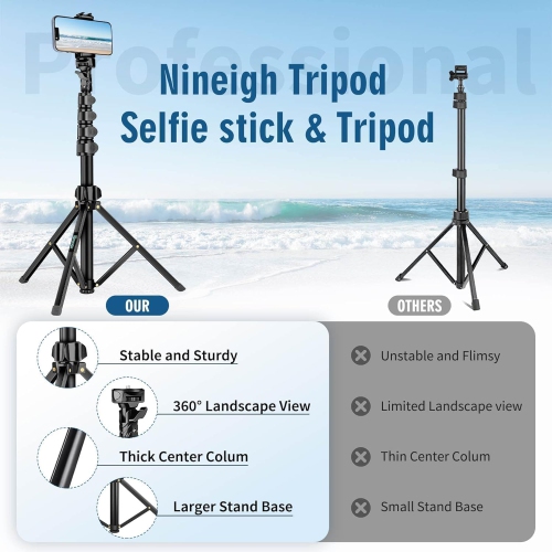 85" Phone Tripod Aluminum Tripod Stand for Video Recording, Travel Cell Phone Tripod with Gooseneck/Remote/Phone Holder, Compatible with iPhone