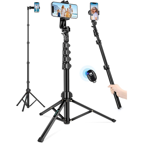 71" Tripod for iPhone, Phone Tripod with Remote, Phone Tripod & Tall Travel Tripod for Recording Selfies Photo, Compatible with iPhone 14 Pro Max 13