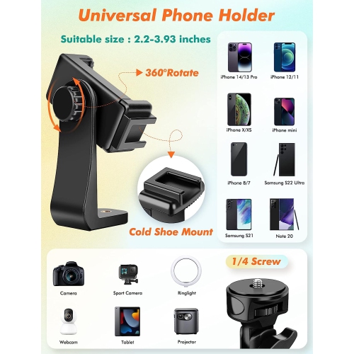 71" Tripod for iPhone, Phone Tripod with Remote, Phone Tripod & Tall Travel Tripod for Recording Selfies Photo, Compatible with iPhone 14 Pro Max 13