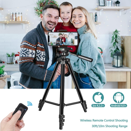 Phone Tripod, 50" Extendable Cell Phone Tripod with Wireless Bluetooth Remote and Universal Phone Holder, Perfect for Video Recording/Selfies/Live