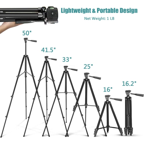 Phone Tripod, 50" Extendable Cell Phone Tripod with Wireless Bluetooth Remote and Universal Phone Holder, Perfect for Video Recording/Selfies/Live