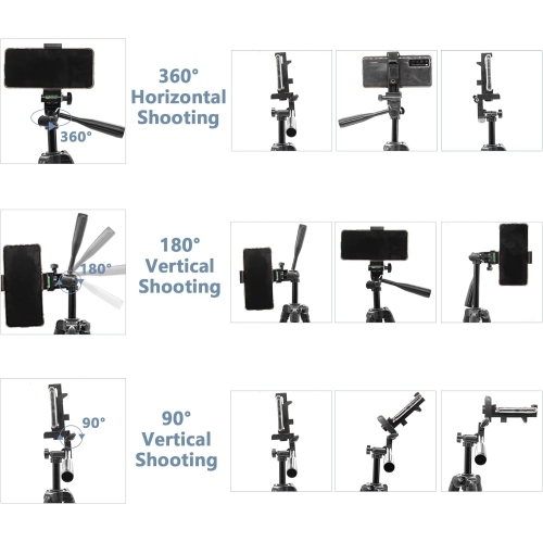 Phone Tripod, 53" Extendable Aluminum Travel Tripod for Phone and Camera with Bluetooth Remote Shutter and Phone Clip, Compatible with iPhone &