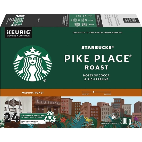 Dosettes K-Cup torréfaction moyenne Pike place de Starbucks - 24 capsules | dosettes de café compatibles avec Keurig