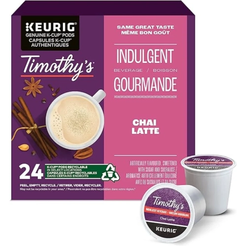 Dosettes K-Cup de café chai latte de Timothy's - Paquet de 24 | pour cafetières Keurig