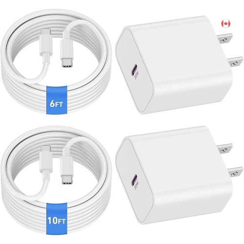 2Pack USB-C Charger for iPhone 15 Pro Max - 20W USB C Fast Charger Block with 6FT and 10FT Long Cable - Compatible with iPhone 16/15/15 Plus/15 Pro