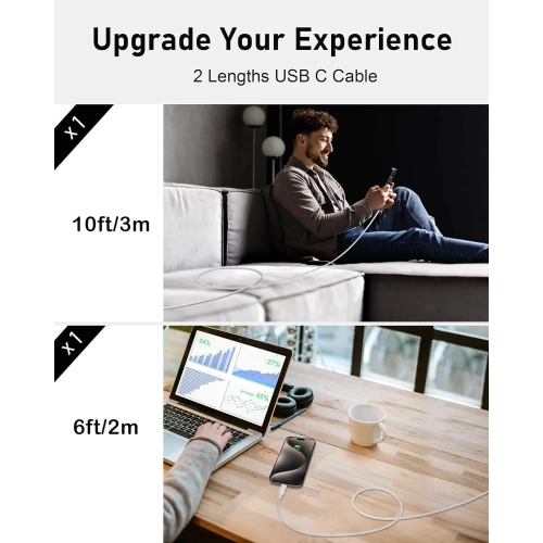 2Pack USB-C Charger for iPhone 15 Pro Max - 20W USB C Fast Charger Block with 6FT and 10FT Long Cable - Compatible with iPhone 16/15/15 Plus/15 Pro