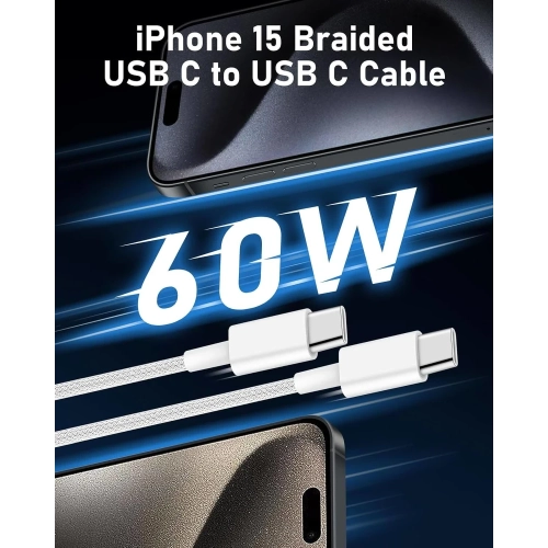 2Pack USB-C Charger for iPhone 15 Pro Max - 20W USB C Fast Charger Block with 6FT and 10FT Long Cable - Compatible with iPhone 16/15/15 Plus/15 Pro