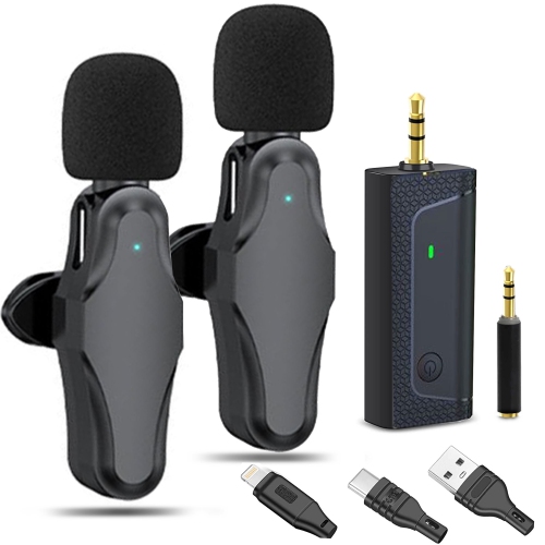 Ensemble de microphone de Lavelier sans fil pour 2&nbsp;personnes avec lampe vidéo DEL sur trépied