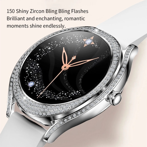 TUTT Classic Smartwatch for Women AMOLED 1.28” | Health & Fitness Tracker | Always On Display | 150 cubic Zirconia | Two Straps V66 Smart Watch