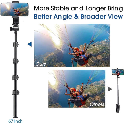 70" Extendable Selfie Stick Tripod with Wireless Remote & Carrying Bag, Phone Tripod Lightweight Travel Tripod, Compatible with iPhone Android