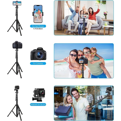 70" Extendable Selfie Stick Tripod with Wireless Remote & Carrying Bag, Phone Tripod Lightweight Travel Tripod, Compatible with iPhone Android