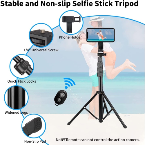 70" Extendable Selfie Stick Tripod with Wireless Remote & Carrying Bag, Phone Tripod Lightweight Travel Tripod, Compatible with iPhone Android