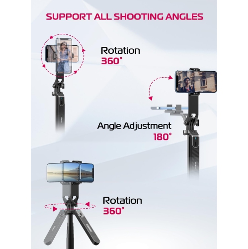 Phone Tripod, 71" Selfie Stick Phone Vlog Tripod Stand Quadrapod with All in 1 Phone Clip, Travel Tripod Phone Holder with Rechargeable Remote for