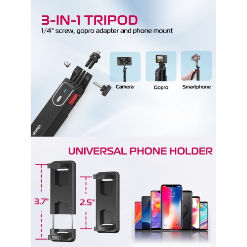 Phone Tripod, 71" Selfie Stick Phone Vlog Tripod Stand Quadrapod with All in 1 Phone Clip, Travel Tripod Phone Holder with Rechargeable Remote for