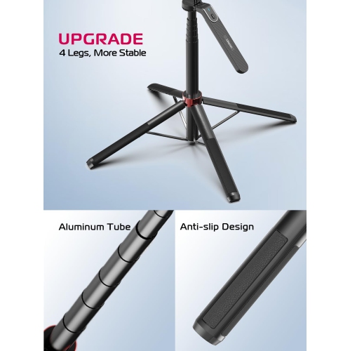 Phone Tripod, 71" Selfie Stick Phone Vlog Tripod Stand Quadrapod with All in 1 Phone Clip, Travel Tripod Phone Holder with Rechargeable Remote for