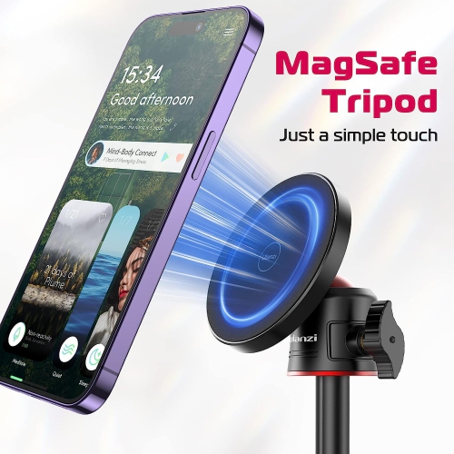Trépied magnétique pour téléphone cellulaire compatible avec MagSafe, perche à égoportrait extensible miniature à tête à rotule à 360° et poignée
