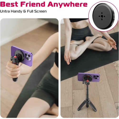 Trépied magnétique pour téléphone cellulaire compatible avec MagSafe, perche à égoportrait extensible miniature à tête à rotule à 360° et poignée