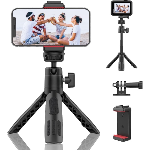 Portable Vlog Phone Tripod Stand with Phone Mount Gopro Adapter,M12 Extendable Selfie Stick for Gopro, Mini Hand Grip Compatible with Gopro Hero
