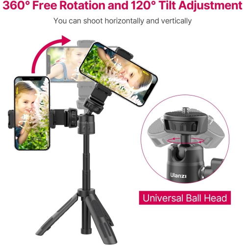 Portable Vlog Phone Tripod Stand with Phone Mount Gopro Adapter,M12 Extendable Selfie Stick for Gopro, Mini Hand Grip Compatible with Gopro Hero