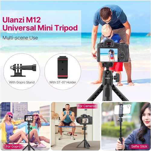 Portable Vlog Phone Tripod Stand with Phone Mount Gopro Adapter,M12 Extendable Selfie Stick for Gopro, Mini Hand Grip Compatible with Gopro Hero