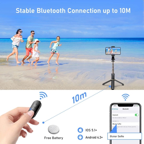 Perche à égoportrait, trépied extensible Bluetooth 4-en-1, trépied stable pivotant à 360° avec télécommande sans fil amovible, pour GoPro, petite