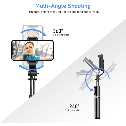 Perche à égoportrait, trépied extensible Bluetooth 4-en-1, trépied stable pivotant à 360° avec télécommande sans fil amovible, pour GoPro, petite