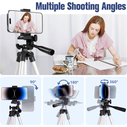 Phone Tripod, 44” iPhone Tripod with Phone Holder Mount/Wireless Remote for Cell Phone/Camera/Webcam/GoPro, Tripod for iOS/Android/Smartphone