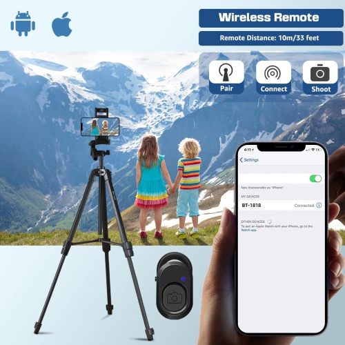 Trépied 2-en-1 de 67 po avec support pour téléphone cellulaire/tablette/caméra Web/GoPro, avec sac de transport et télécommande sans fil
