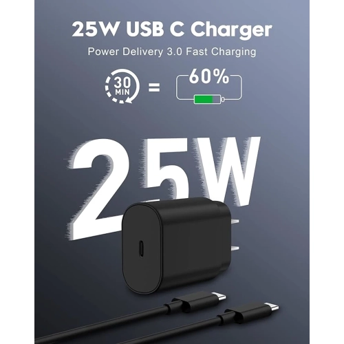 25W USB C Wall Charger Super Fast Charging Block | 2-Pack with 6FT USB C to C Cable | For Samsung Galaxy S24 S23 S22 S21 S20 Ultra S10 S9, Note 20 10