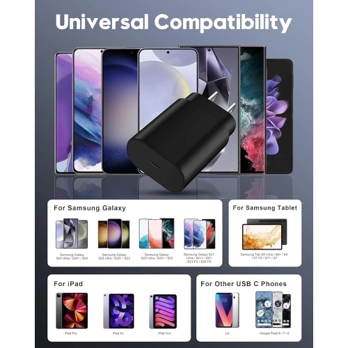 25W USB C Wall Charger Super Fast Charging Block | 2-Pack with 6FT USB C to C Cable | For Samsung Galaxy S24 S23 S22 S21 S20 Ultra S10 S9, Note 20 10