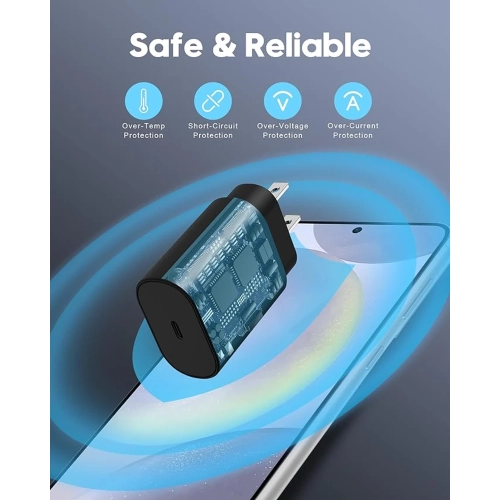 25W USB C Wall Charger Super Fast Charging Block | 2-Pack with 6FT USB C to C Cable | For Samsung Galaxy S24 S23 S22 S21 S20 Ultra S10 S9, Note 20 10