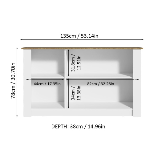 Madesa Modern Sideboard Buffet Storage Utility Cabinet with 3 Doors 53 Inch Wooden Organization Entryway Unit for Dining Room, Living Room, Bedroom -