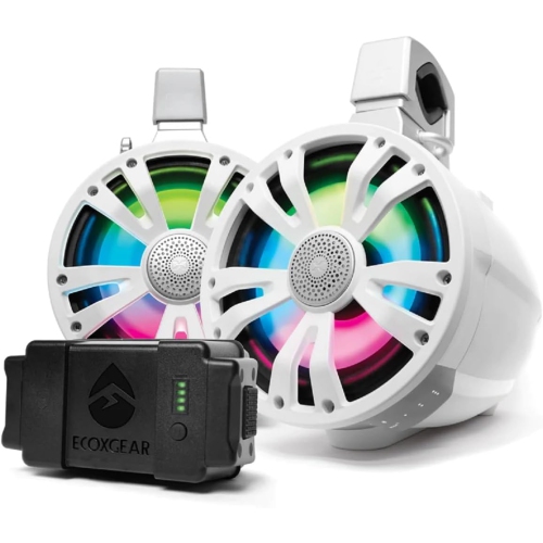 TB8 ExtremeTower Powersports Marine Waterproof Sealed 8-inch 2-Way – 1 Battery-Powered Bluetooth Amplified Speaker + 1 Passive Speaker – White