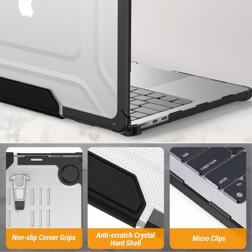 [CS] Étui de protection rigide robuste avec béquille pliable pour MacBook Air de 13,6 po et 2022 Go d’Apple, noir