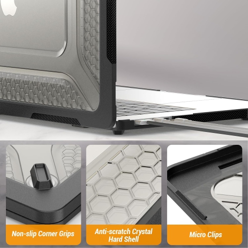 [CS] Heavy Duty Hard Shell Protective Case Cover with Foldable Kickstand for Apple MacBook Air 13.6" 2022, Black