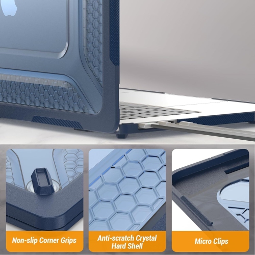[CS] Heavy Duty Hard Shell Protective Case Cover with Foldable Kickstand for Apple MacBook Air 15" 2023, Navy