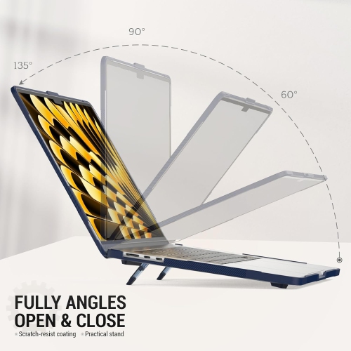 [CS] Heavy Duty Hard Shell Protective Case Cover with Foldable Kickstand for Apple MacBook Air 15" 2023, Navy