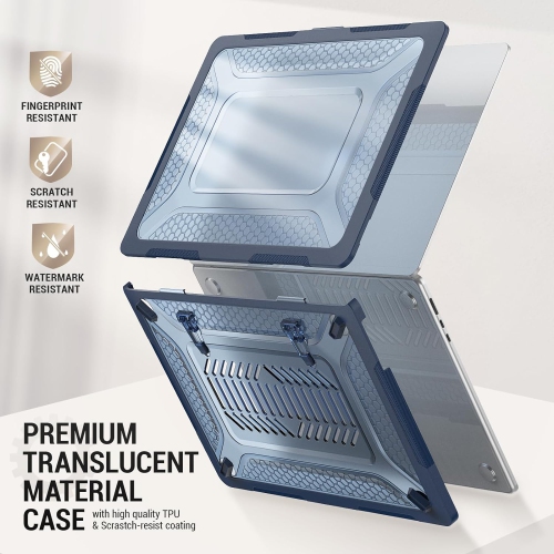 [CS] Heavy Duty Hard Shell Protective Case Cover with Foldable Kickstand for Apple MacBook Air 15" 2023, Navy